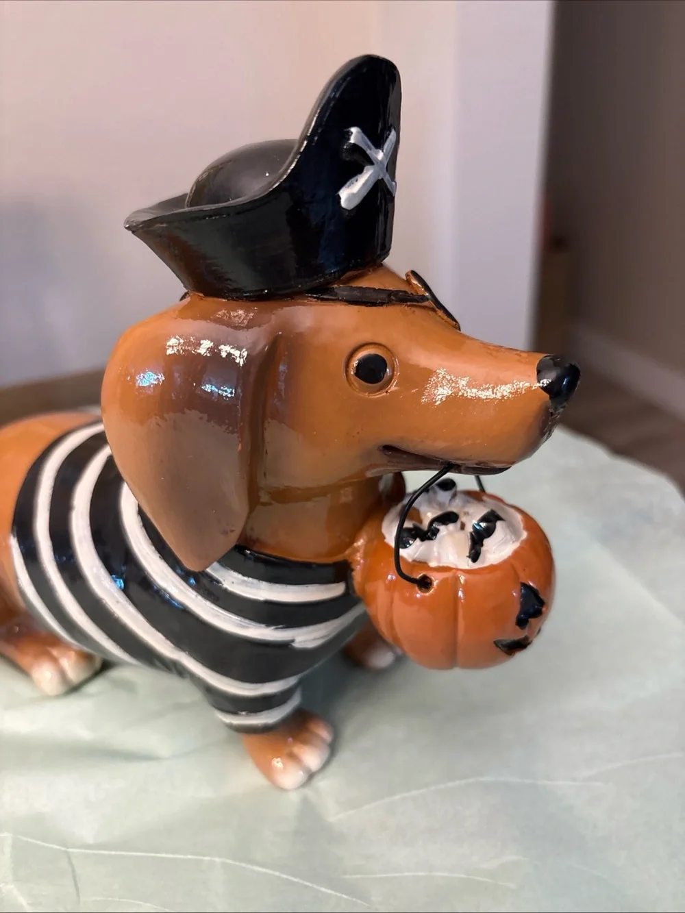 Halloween Pirate Dachshund Figurine - Orange and Black